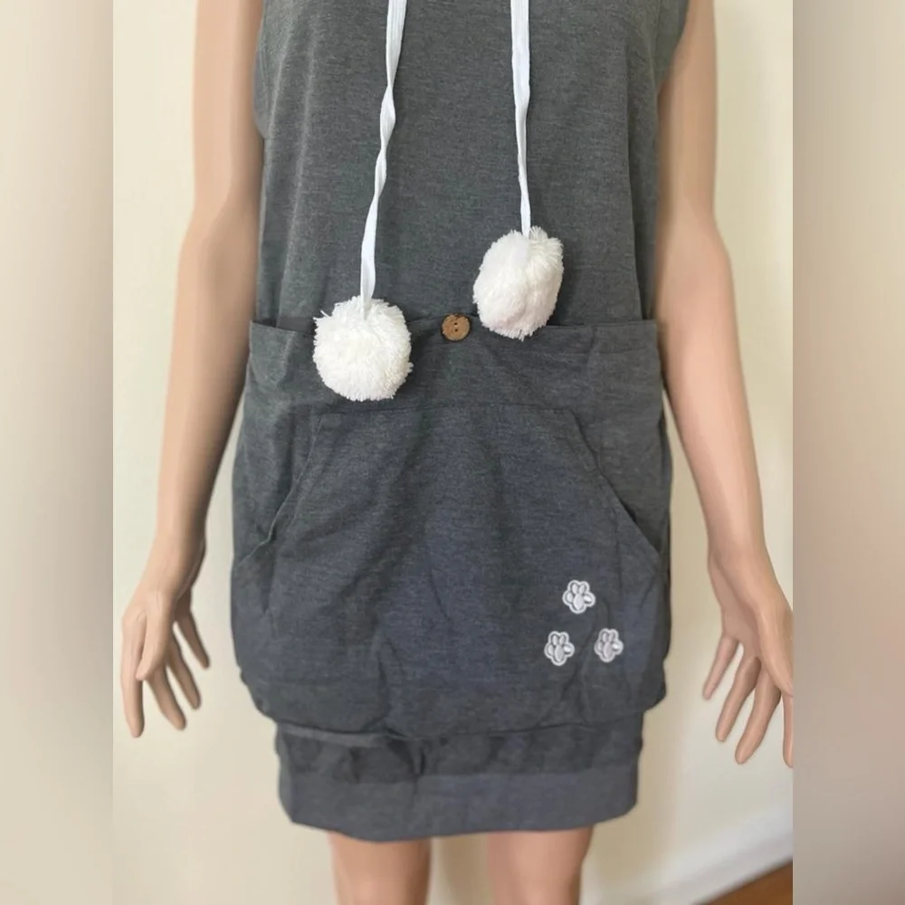 Brand new mewgaroo pet holder cat eared pouch sweatshirt hoodie top grey small - Picture 3 of 7